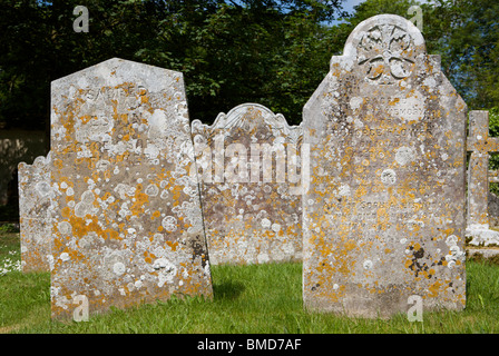 Old grave stones in Durnford church yard near Salisbury Wiltshire UK Stock Photo