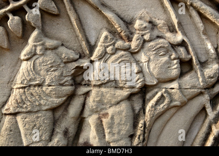 bas-reliefs depicting the churning of the sea of milk from Hindu myth. Eastern gallery, Angkor Wat temple, Cambodia Stock Photo