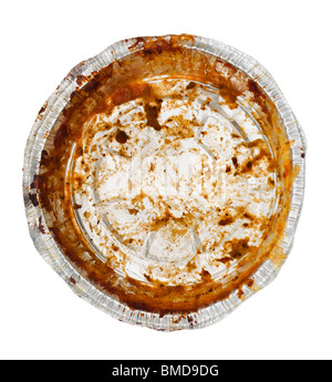 Aluminum tray take out tray emptied of its food contents. Stock Photo