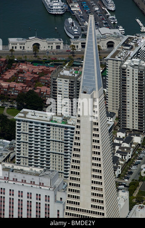aerial above TransAmerica pyramid San Francisco Stock Photo