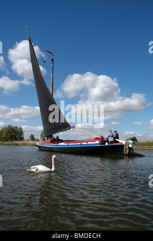 Historic Norfolk trading wherry Albion on the River Bure, Broads National Park Stock Photo