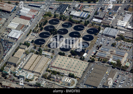 aerial view above Southeast Waste Water Treatment Plant San Francisco California Stock Photo
