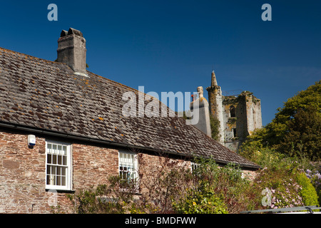 UK, England, Devon, Slapton, old chantry college tower, seen over pretty cottage garden Stock Photo