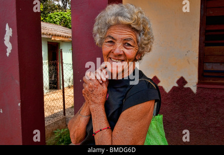 Beautiful smiling portrait of older woman in small town of Isabel Cuba Stock Photo