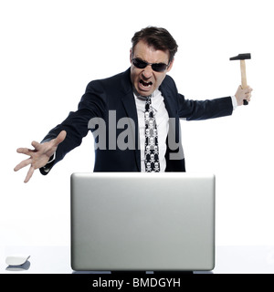 man computer pirate caucasian in studio isolated on white background Stock Photo
