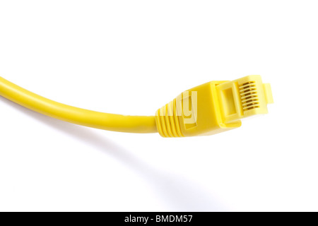 Yellow network cable isolated on white Stock Photo