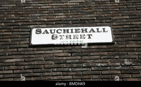 Sign saying Sauchiehall Street in Glasgow, Scotland Stock Photo