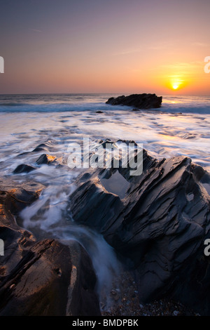 Sunset at Dollar Cove, Lizard Peninsula, Cornwall England UK Stock Photo