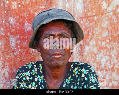 Portrait of an old woman in Gonaives, Haiti Stock Photo