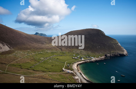 Looking down from Ruaival to Village Bay on the island of St. Kilda Stock Photo