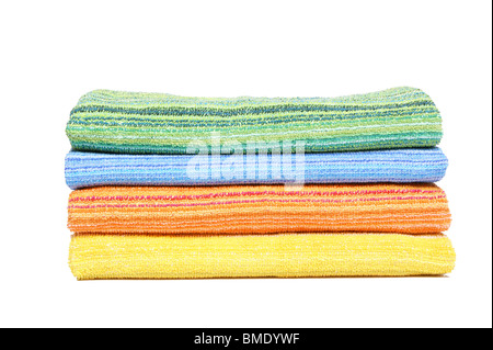 Clean multicolor towels on a white background Stock Photo