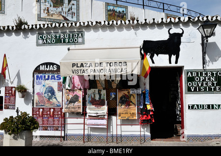 The entrance to the bull ring in the white washed village of Mijas Pueblo, Spain Stock Photo
