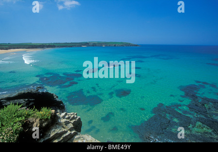 Clear turquoise water of Harlyn bay near Padstow North Cornwall coast England UK GB EU Europe Stock Photo