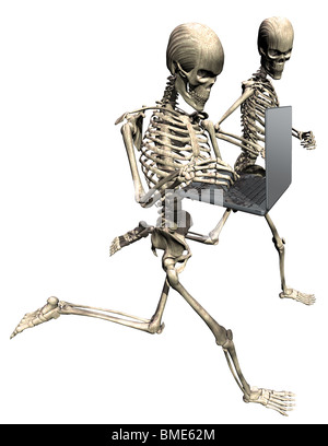 Running skeletons with laptop Stock Photo