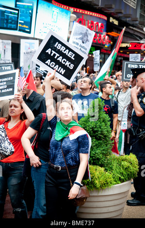 Thousands Gather in New York's Times Square to Protest Israel's Deadly Attack on the Humanitarian Aid Flotilla.  June 01, 2010 Stock Photo