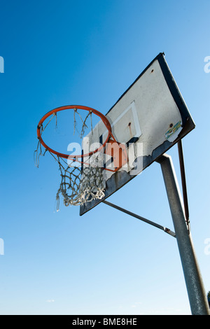 An old basket goal against the sky, Sweden. Stock Photo