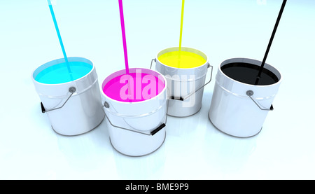 four color bins cyan magenta yellow black Stock Photo