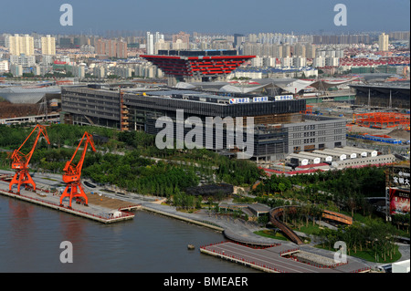 Construction site of Zone B along Huangpu River, 2010 Shanghai World Expo Park, Pudong, Shanghai, China Stock Photo