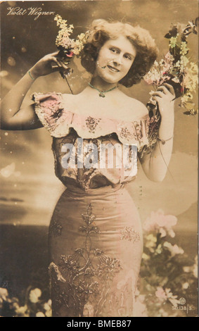 Vintage postcard with image of Violet Wegener in 1909 who married a prince from Montenegro Stock Photo