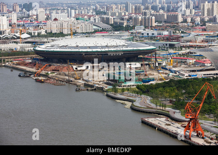 Performing Arts Center along Huangpu River, Shanghai Expo Park, Pudong, Shanghai, China Stock Photo