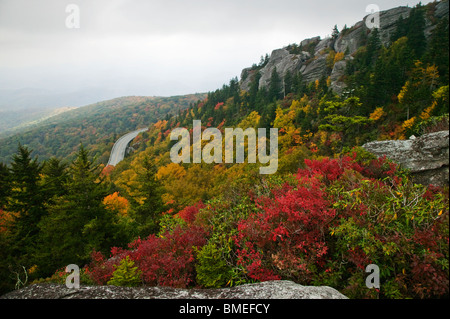 North America, USA, North Carolina, View of road passing by Blue Ridge Parkway, elevated view Stock Photo