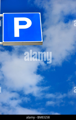 Scandinavia, Sweden, Gothenburg, View of parking sign against sky, low angle view Stock Photo