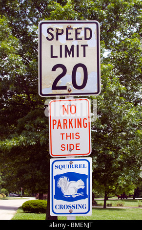 White Squirrel Crossing sign in Olney Illinois Stock Photo