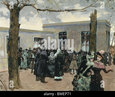 PASTEUR, Louis (1822-1895) French chemist and bacteriologist. Outside the Paris laboratory with the sick together. Stock Photo