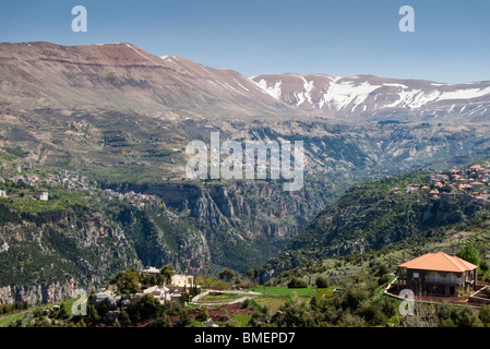Looking Over The Ouadi Qadisha (the Holy Valley) Valley Of The Saints at 2000mts Altitude, Mount al-Makmal in Northern Lebanon Stock Photo
