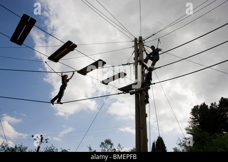 High-wire activity test for young children at YHA Edale. Stock Photo