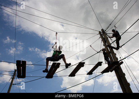 High-wire activity test for young children at YHA Edale. Stock Photo