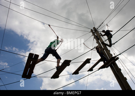 High-wire activity test for young children at YHA Edale. Stock Photo