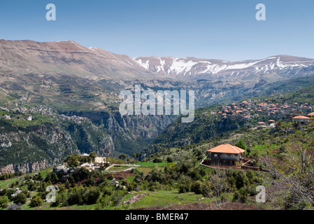 Looking Over The Ouadi Qadisha (the Holy Valley) Valley Of The Saints at 2000mts Altitude, Mount al-Makmal in Northern Lebanon Stock Photo