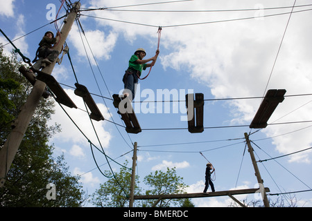 High-wire activity test for young children at YHA Edale. Stock Photo