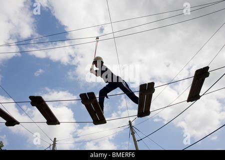 High-wire activity test for young children at YHA Edale. Stock Photo