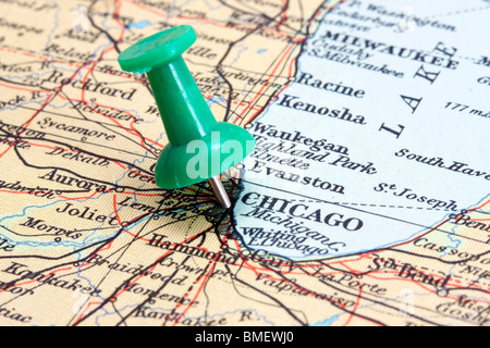 Chicago City Map on atlas world map Stock Photo - Alamy
