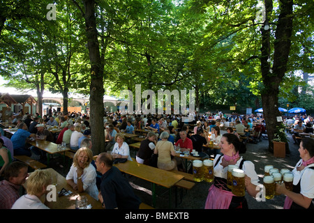 The Hofbraukeller Beergarden. The biggest open air beergarden in Munich, Germany Stock Photo