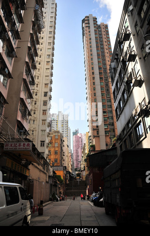 Tai Ping Shan Street, past the Pak Sing Ancestral Hall towards ladder steps below the Kwun Yam Temple, Sheung Wan, Hong Kong Stock Photo