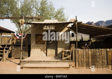 Jailhouse at Goldfield ghost town, near Apache Junction, Arizona and Superstition Mountains. Stock Photo