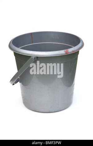 Grey plastic bucket isolated on a white studio background. Stock Photo