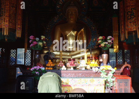 Gilded statue of Shakyamuni in the Sarira Pagoda, Temple Of Divine Light, Badachu Park, Beijing, China Stock Photo