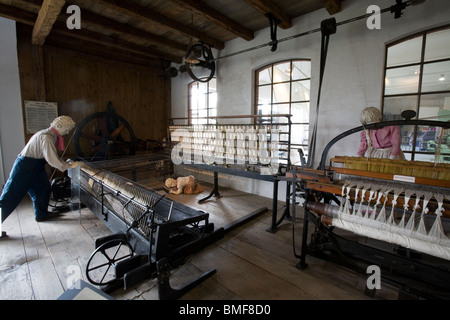 Mechanical cotton spinning and weaving mill in Augsburg, 1840, at the start of the machine age in Bavaria. Stock Photo