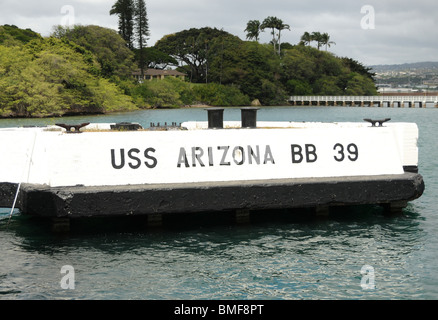 Monument to the U.S.S. Arizona battleship in Pearl Harbor Hawaii USA Stock Photo