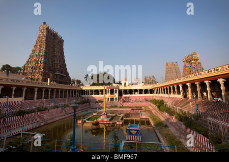 India, Tamil Nadu, Madurai, Sri Meenakshi Temple, the Lotus Pool Stock Photo
