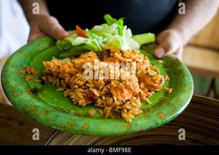 Rice and salad in Rosario Islands, Cartagena de Indias, Colombia. Stock Photo