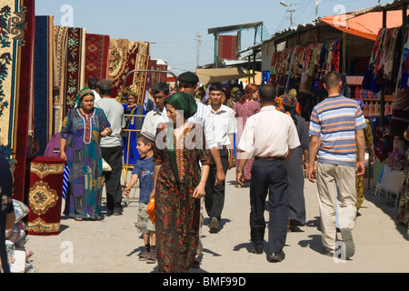 Carpet market in the Tolkucha bazar, Ashgabat (Asgabat), Turkmenistan Stock Photo