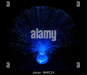 Blue fibre optic lamp against black background Stock Photo