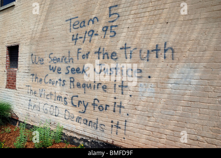 Graffiti on the wall of the Oklahoma City National Memorial Museum. Stock Photo