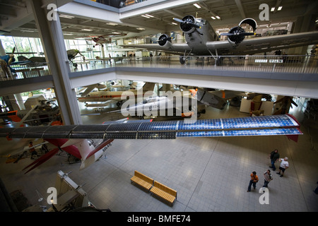 Flying machines area exhibition in the Deutsches Museum, Munich, Germany with a Junkers Ju 52/3m trimotor Stock Photo