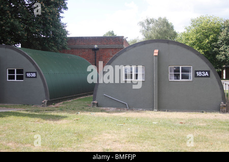 Nissen Huts Duxford Aero Museum - part of the Imperial War Museum. A Nissen hut is a prefabricated steel structure made from a h Stock Photo